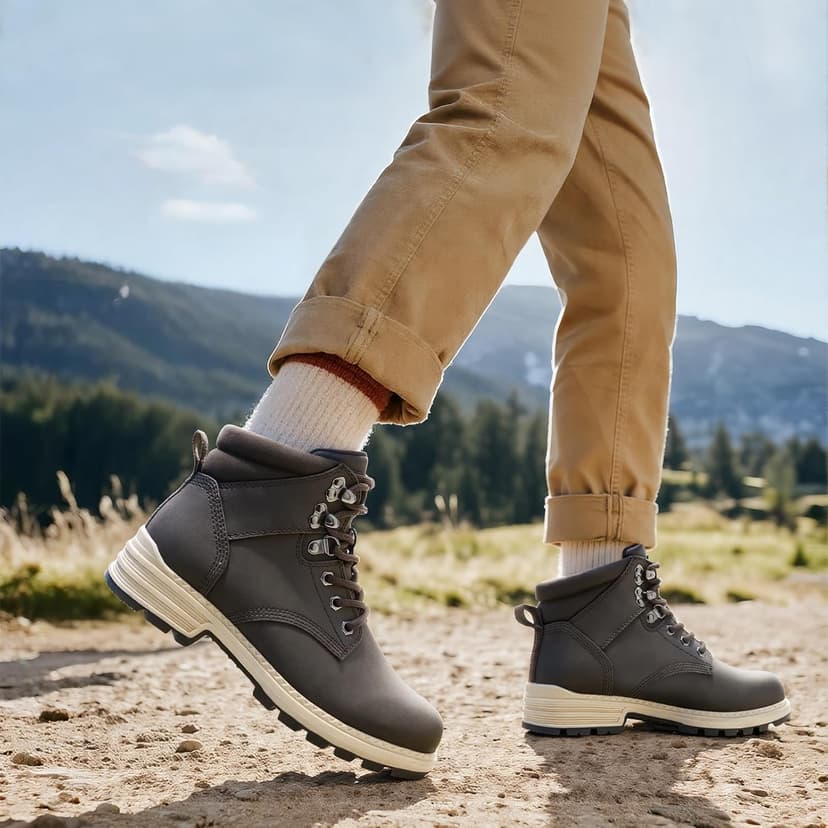 ANJOUFEMME Womens Comfy Outdoor Hiking Boots-Low heels Combat Ankle Boots for Women Non Slip Lace up Winter Shoes for Backpacking Trekking Walking