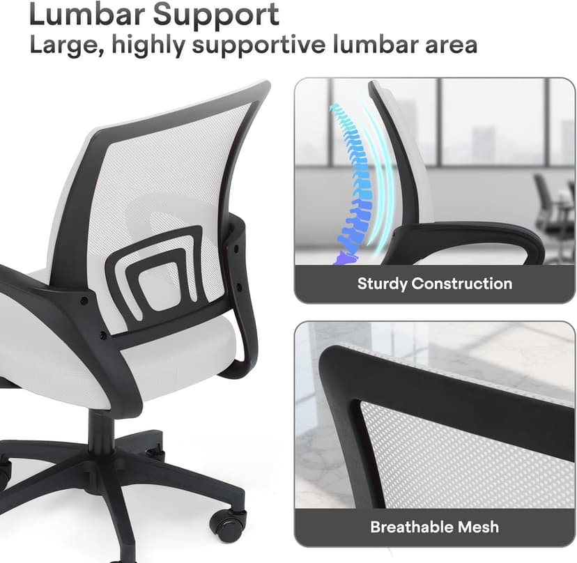 Ergonomic Office Chair - 330Lbs, Breathable Mesh Computer Desk Chair with Lumbar Support & Armrest, Rolling Swivel Adjustable Tilt Lock for Home Office/Gaming, Bedroom Study