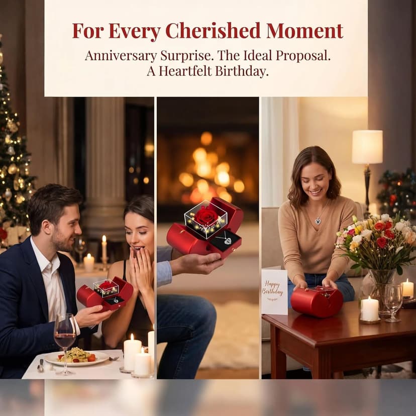 moshen Preserved Red Rose Flower Gift Box with LED Lights, Romantic Gift for Women, Ideal Gift for Mom Wife Girlfriend on Mother's Day, Valentine's Day, Christmas, Birthdays Anniversary (Red) B0FRNKJRLH