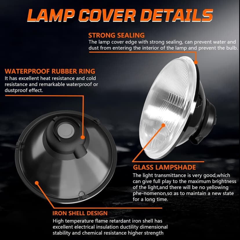 H4/9003 LED Headlight Bulbs + 7 Inch H6024 Glass Round LED Headlight Housing,Halogen Sealed High Low Dual Beam,Original Classic Look Conversion Pair Kit Pair