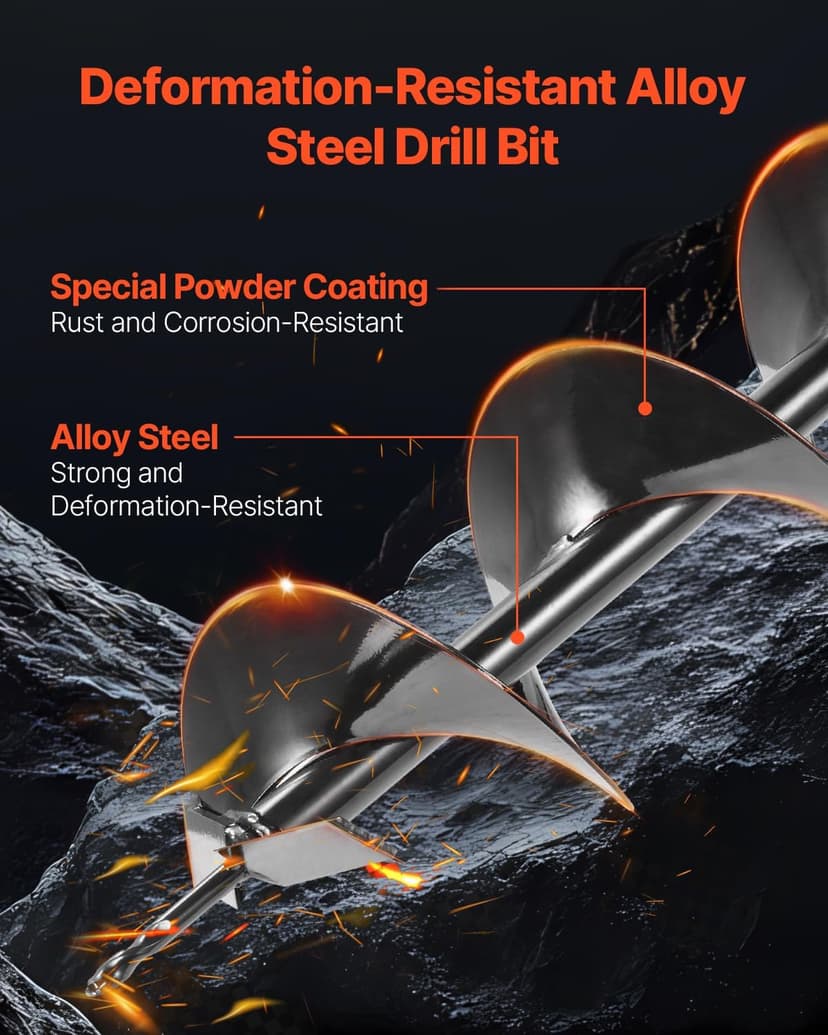 VEVOR Electric Post Hole Digger, 5.71 in Auger Bit with 1500W Powerful Motor, 140 RPM Alloy Steel Earth Auger Drill Bit with 10.24 in Extension Rod, for Post Hole Digging, Drilling & Tree Planting