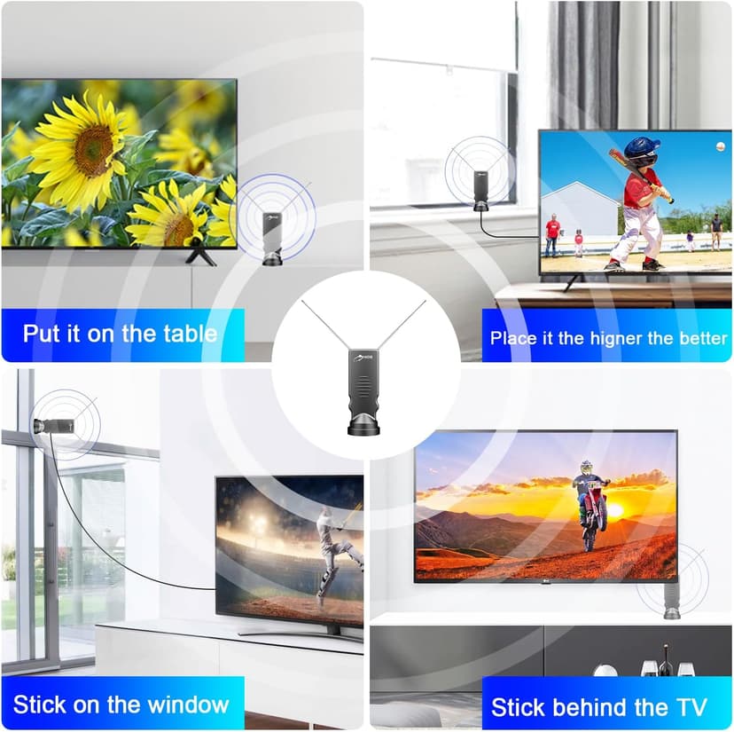 HIDB Rabbit Ears Antenna Long Range Reception with Amplifier for Smart TV Indoor, HD 4K Digital Antenna Supporting All Free HDTV Channels, Compact