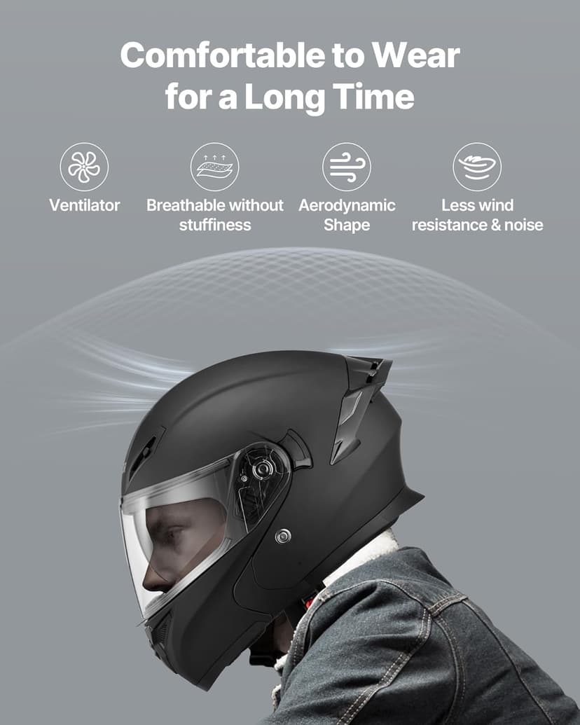 VEVOR Motorcycle Helmet DOT Approved, Adult Motocross Dirt Bike Helmet with Large Clear Visor, Comfortable Motorbike Racing Street with Detachable Liner for Men & Women