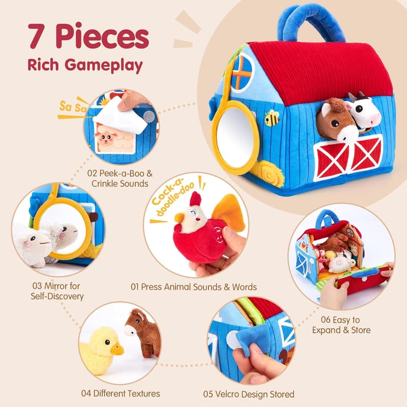 6PCS Farm Toys Montessori Toys for 6 Month Old Baby Gifts Toddlers Christmas Stocking Stuffers 1 Year Old Boy Girl Gifts hahaland Baby Toys 6-12 Months, Surprise Barn Farm Animals with Sounds Word B0F2HRNW75