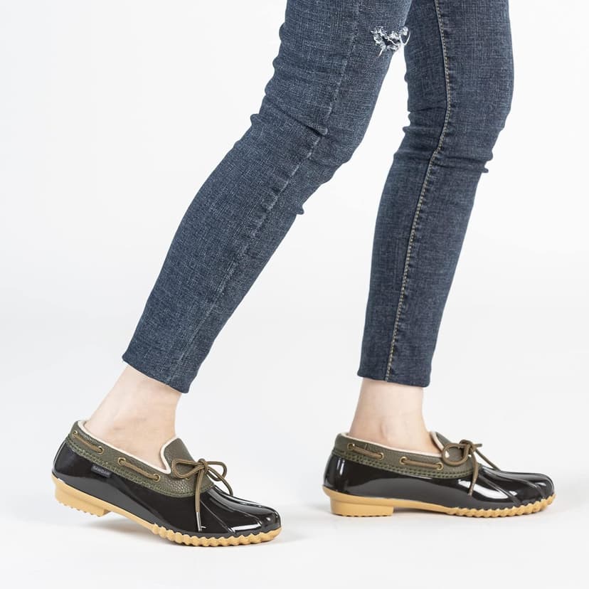 GAWBAW Flat Duck Shoes for Women - Slip On Waterproof Winter Ankle Rain Boots Short Garden Shoes