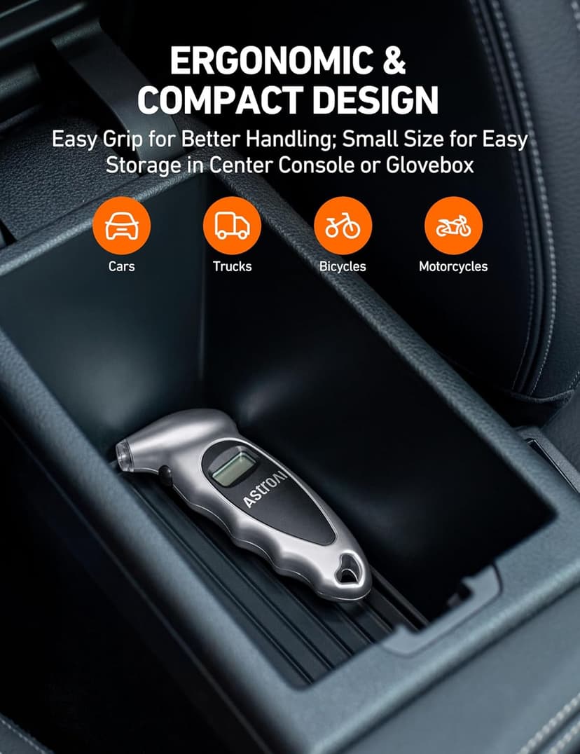 AstroAI Digital Tire Pressure Gauge 0-150PSI Calibrated to ANSI B40.7 +/-1PSI, Accurate in 0.1 Increments, 4 Units for Car Truck Bicycle with Backlight LCD, Silver