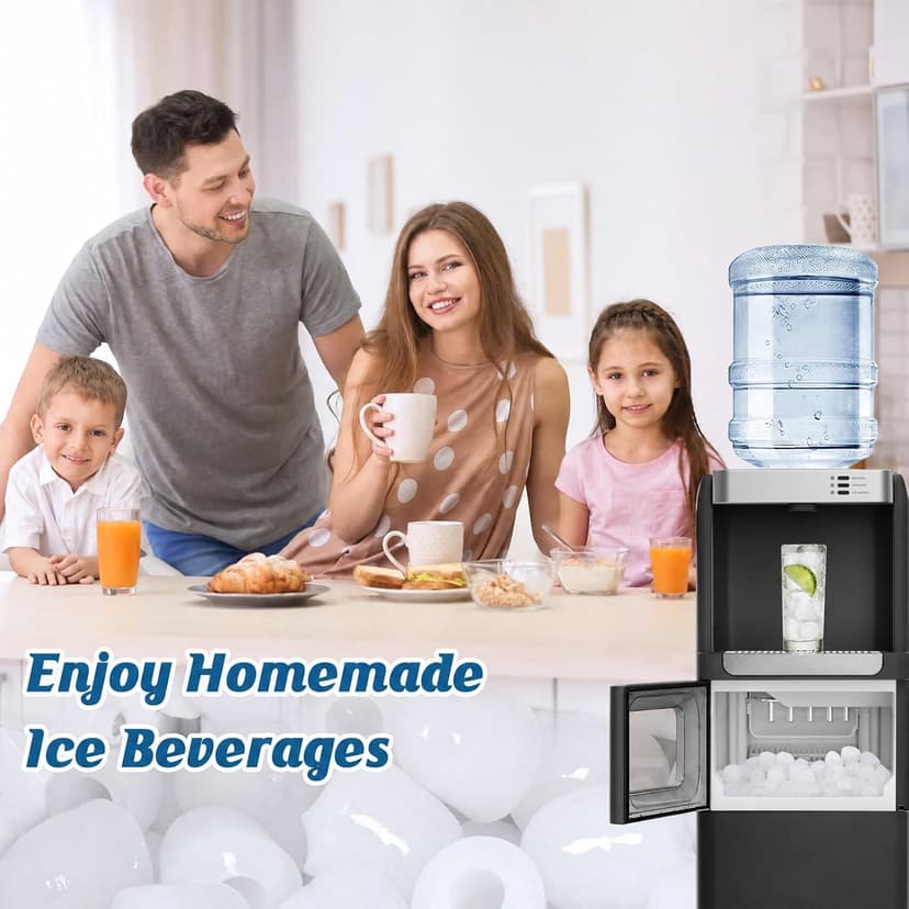 4 in 1 Water Cooler Dispenser with Ice Maker, Hot & Cold Water Dispenser for Home & Office, 33lbs/24H Bullet Ice, Top Loading 3-5 Gallon, Child Safety Lock, Ice Ready in 7 Mins (Black)