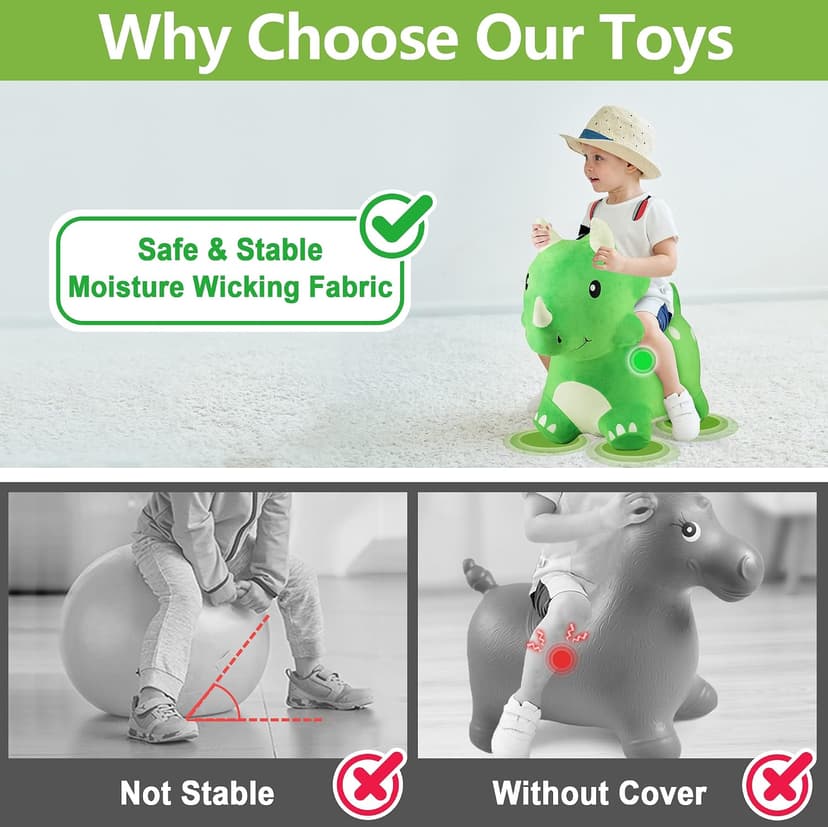 Outside Inflatable Riding Plush Triceratops Bouncing Horse Hopping Toy, Cool Birthday Gifts Age 2 3 4 5 6 Year Old Boy Girl Bouncy Pals Toddler Dinosaur Hopper Toy, Kids Outdoor Ride on Bounce Animal B09B1QZLXW