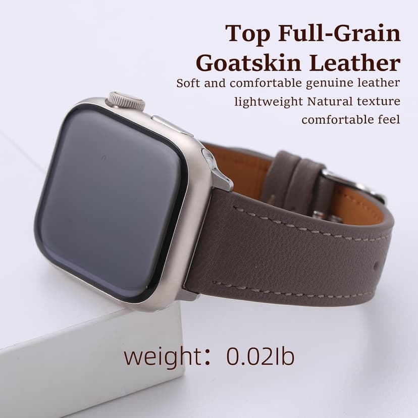 Thin Soft Goatskin Women Leather Bands Compatible With Apple Watch Band 49mm 46mm 45mm 44mm 42mm 41mm 40mm 38mm, Premium Lightweight Slim Leather Straps for iWatch Ultra SE 11 10 9 8 7 6 5 4 3 2 1