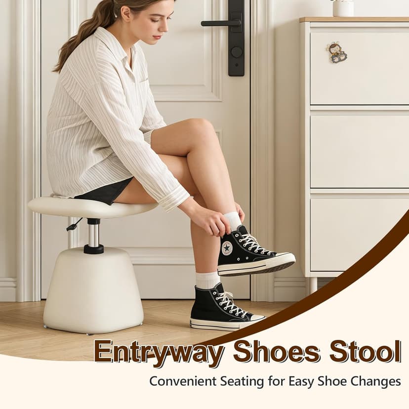Modern Small Vanity Chair with Armless for Small Space, Entryway, Cute Swivel Makeup Chair with Adjustable Height, PU Leather Upholstered Home Office Desk Chair for Living Room, Bedroom, Vanity