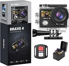 AKASO Brave 4 Action Camera 4K 30fps Ultra Hd Video 20MP Photo, EIS, WiFi Remote Control, Waterproof Underwater Camera for Snorkel, Travel, Motorcyc, Other Sports, 2xBatteries, Helmet Accessories Kit
