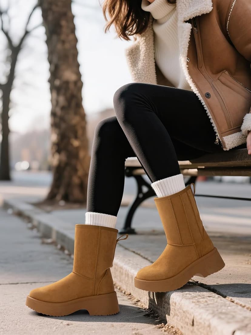 SHIBEVER Women's Snow Boots Winter: Suede Fur Lined Waterproof Anti-Slip Furry Platform Women Ankle Snow Boots