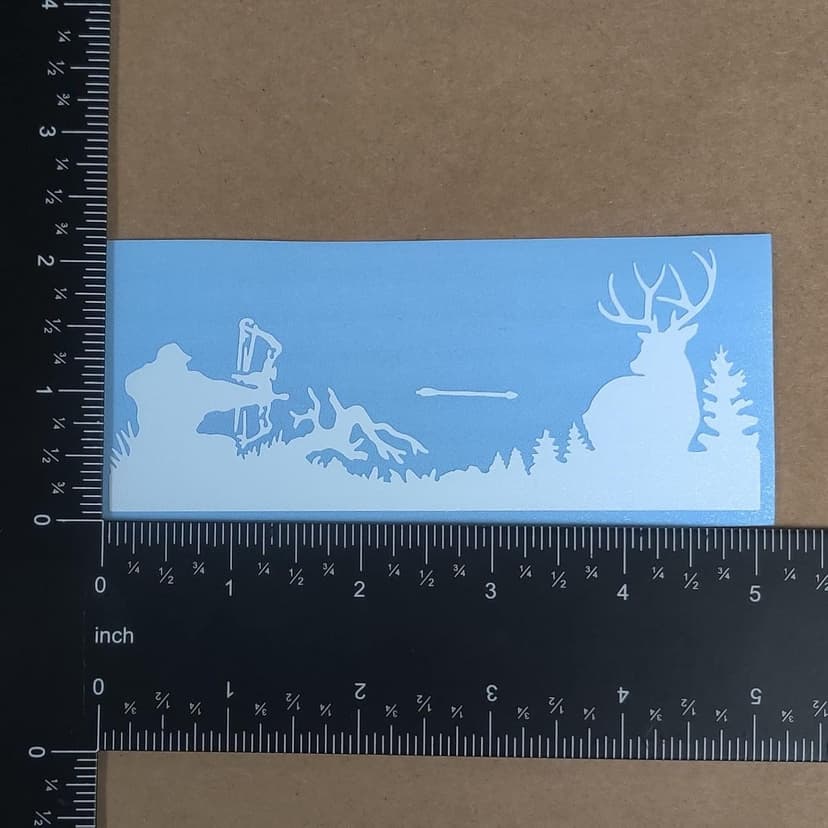 Bow Hunting Decal 4 Pack: Compound Bow, Tree Stand, Arrow Head, Hunting Scene Decals (Small ~3.5", White)