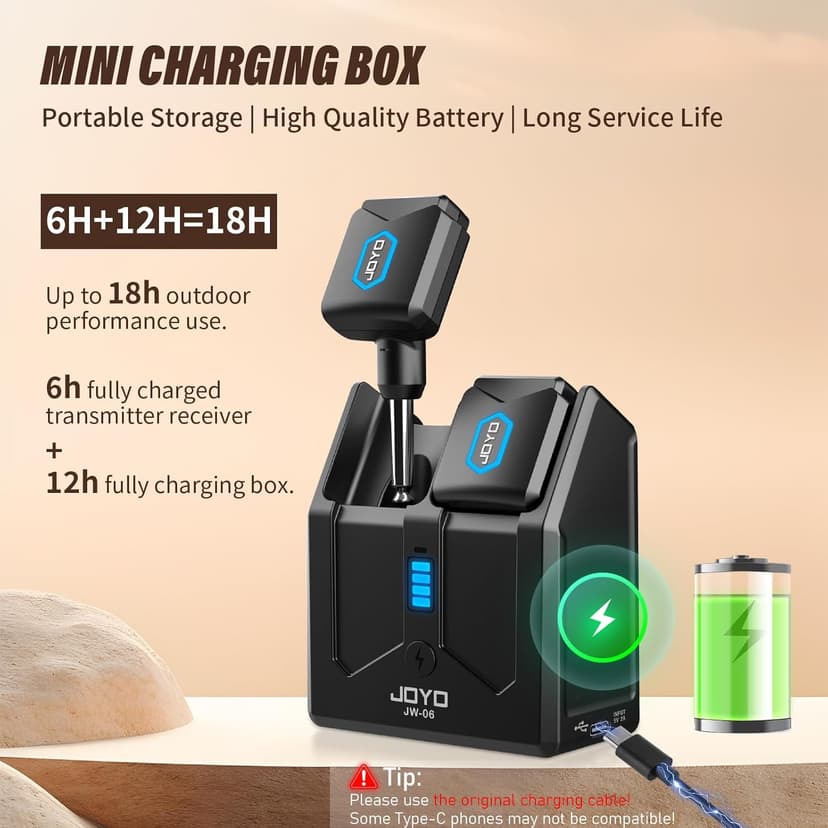 JOYO Wireless Guitar System 5.8GHz Wireless Guitar Transmitter Receiver with Charging Box 4 Signal Channel for Guitar Bass Electric Instruments (JW-06)