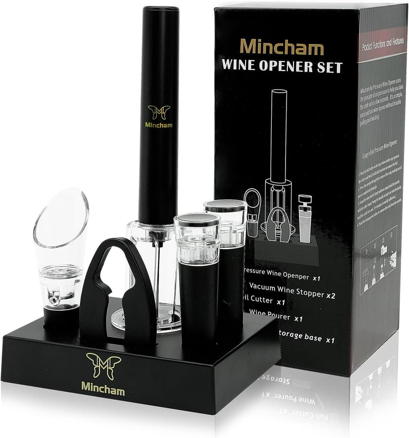 Air Pressure Wine Bottle Opener with Foil Cutter, Wine Aerator Pourer, 2 Vacuum Wine Stoppers, Storage Base (6 PCS), Corkscrew Wine Opener, The Best Wine gifts for Wine Lovers