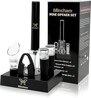 Air Pressure Wine Bottle Opener with Foil Cutter, Wine Aerator Pourer, 2 Vacuum Wine Stoppers, Storage Base (6 PCS), Corkscrew Wine Opener, The Best Wine gifts for Wine Lovers