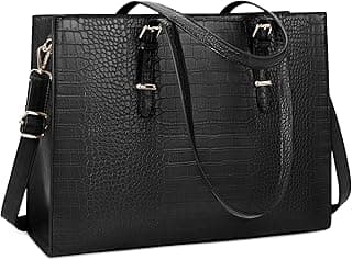 Laptop Bag for Women 15.6 Inch Laptop Tote Bag Leather Classy Computer Briefcase for Work Waterproof Handbag Professional Shoulder Bag Women Business Office Bag Large Capacity Black