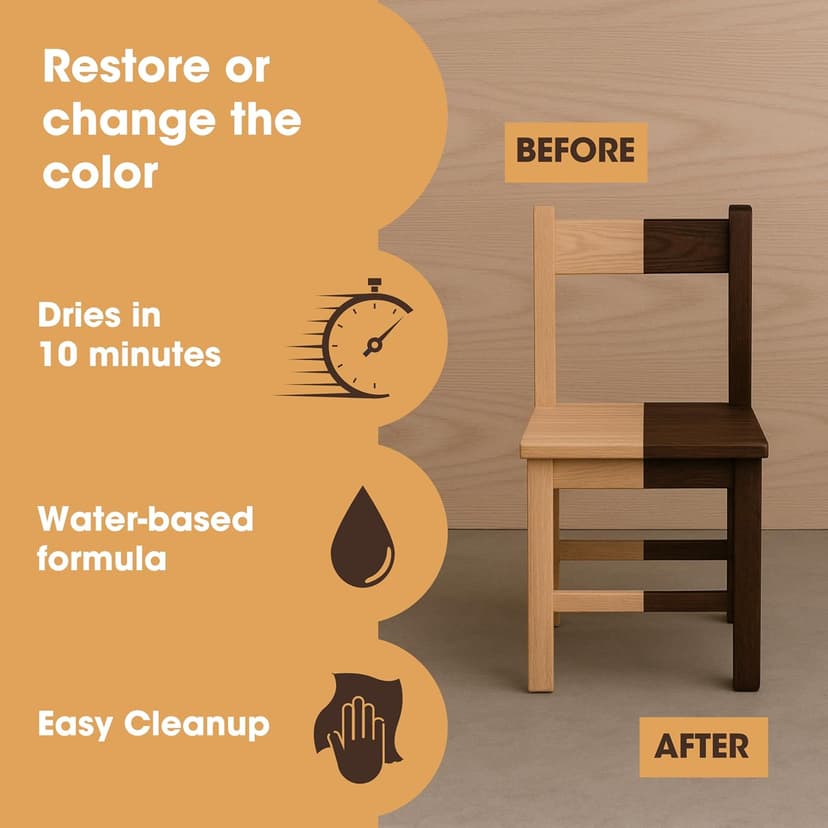 Furniture Clinic Wood Stain | Dark Oak | Water Based | Fast Drying, Low Odor, & Non-Toxic | for Indoor & Outdoor Furniture and More | Multiple Finishes | (8.5oz / 250ml)