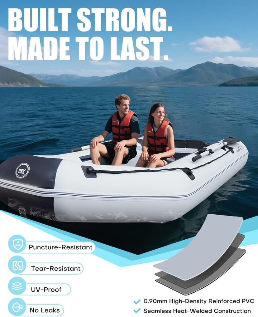 Inflatable Dinghy Boat with Drop-Stitch Floor 10ft Portable Inflatable Boat for 3-4 Adults, Motor Compatible, Heavy-Duty PVC, Ideal for Fishing, Cruising, and Rescue Use