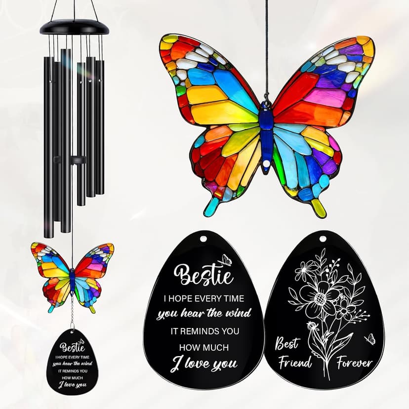 Best Friend Birthday Gifts for Women, Bestie Birthday Gifts for Women, Friendship Gift for Woman, Unique Bestie Gift Ideas for Woman Female Friend BFF, Butterfly Home Decor, Bestie Wind Chimes B0G1X9K44Y