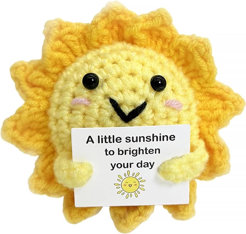 Emotional Support Sunshine with Inspiring Affirmation Card, Thoughtful Stress Relief Present, Cute Birthday Gift for Coworker Handmade Positive Energy Crochet Sun Gift for Women & Men Office Desk Decor B0FMWRB7JH
