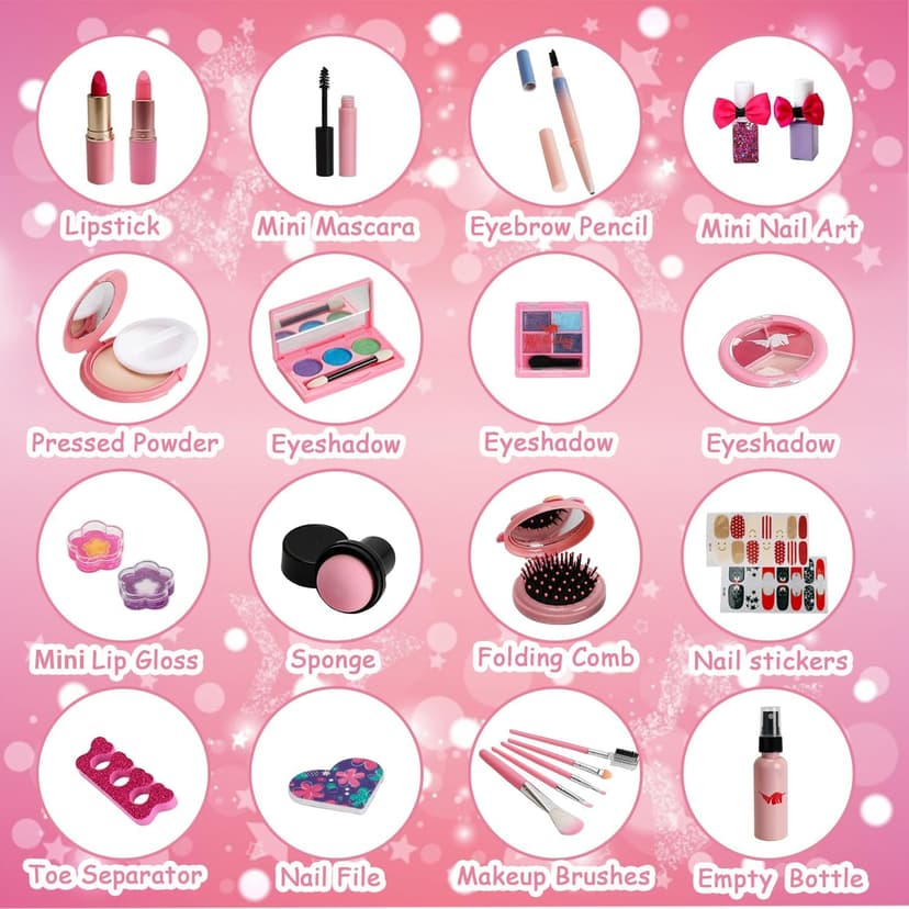 For Ideahome Kids Washable Makeup Girl Toys - Real Make Up Set, Little Girls Makeup Kit for Toddler Kid Children Princess, Christmas Birthday Gift Toys for Girl 4 5 6 7 8 9 10 Year Old