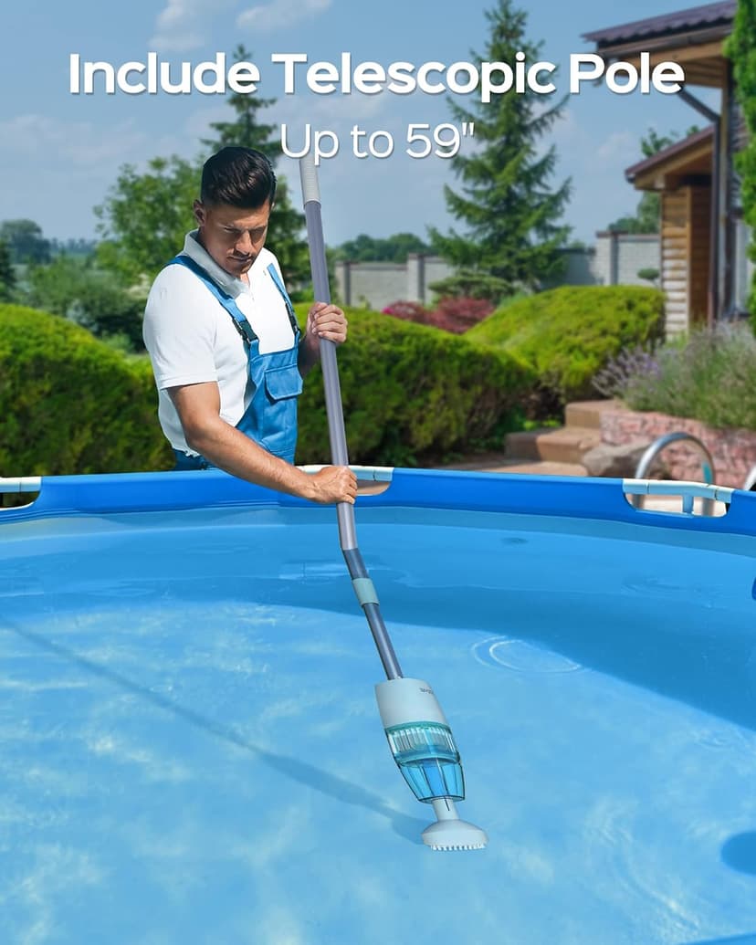(2025 New) WYBOT Hyson 100 Handheld Pool Vacuum with Two Brush Heads, Cordless Pool Vacuum for Above Ground Pool, Telescopic Pole, 60 Mins Runtime, Deep Cleaning for Spa/Hot Tub/Small Pool
