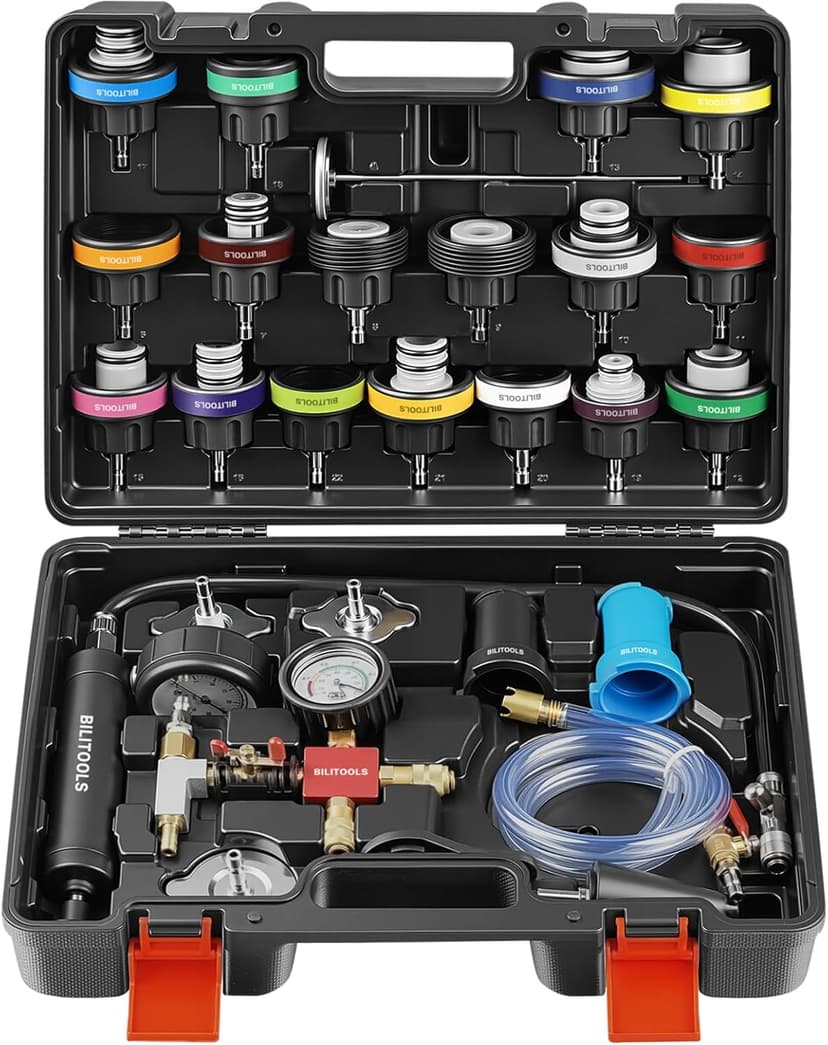 BILITOOLS Radiator Coolant Pressure Tester & Vacuum Refill Kit, 28-Piece Universal Cooling System Radiator Leak Tester & Refiller