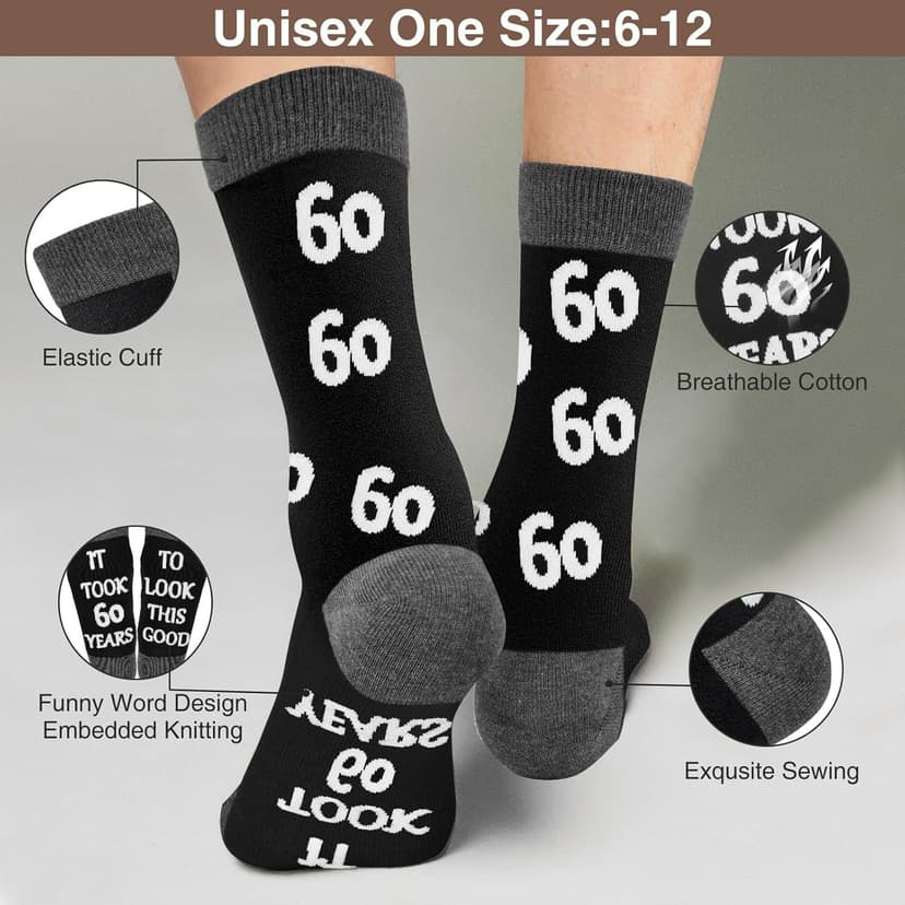 40th 50th 60th Birthday Gifts For Him, Men 40th 50th 60th Birthday Decorations, Cool Gifts Funny Crews Black Cotton Socks