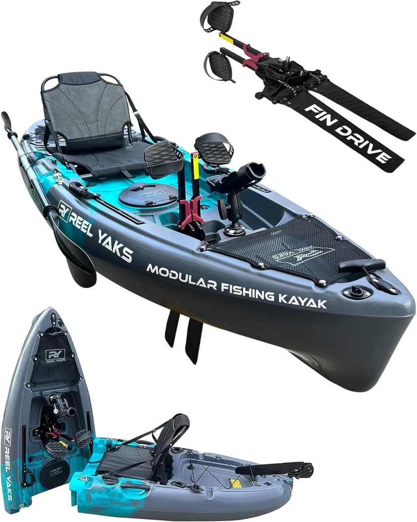Reel Yaks Raptor Modular Fishing Kayak - 9.5ft Lightweight Sit On Top Kayak for Adults & Youth - Stable & Portable, Ideal Space-Saving Design for Travel - 380lbs Capacity
