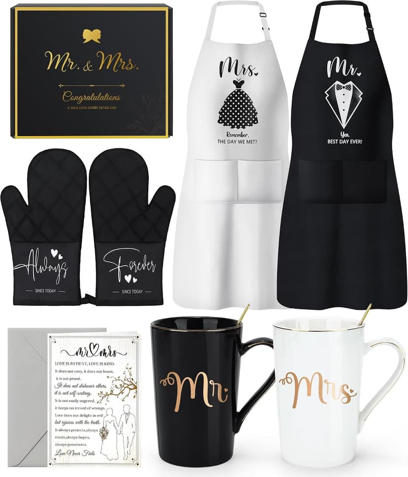 Wedding Gifts for Couples 2026 Bridal Shower Gift for Bride To Be Engagement Gifts for Couples Newlyweds His and Hers Mr and Mrs Gift for Anniversary Marriage Matching Couple Stuff Basket with Aprons B0FDWQF2FW