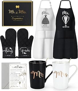 Wedding Gifts for Couples 2026 Bridal Shower Gift for Bride To Be Engagement Gifts for Couples Newlyweds His and Hers Mr and Mrs Gift for Anniversary Marriage Matching Couple Stuff Basket with Aprons B0FDWQF2FW