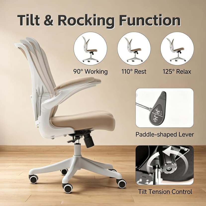 Ergonomic Office Chair with Adjustable Lumbar Support & Flip-Up Armrests - High Back Computer Desk Chair with Thickened Seat Cushion, Rolling Wheels for Home/Office Study Work