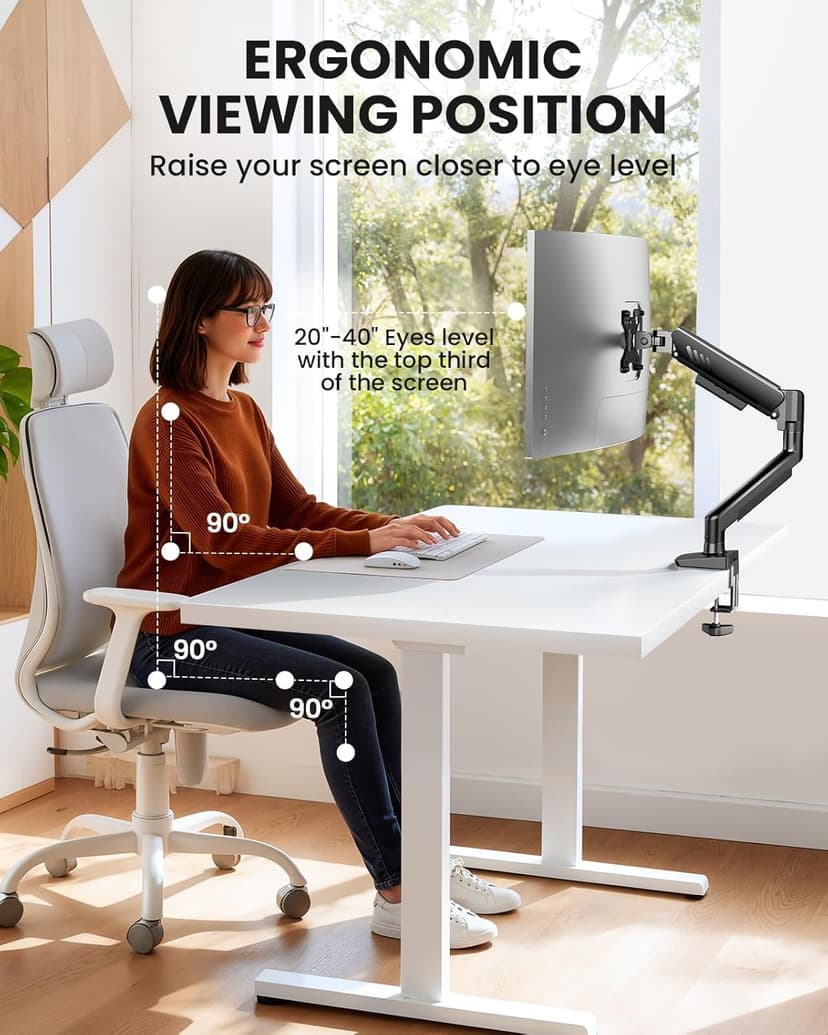 ErGear Single Monitor Arm, Fully Adjustable Monitor Mount for 13–34 Inch Screens, Fast Install Computer Monitor Stand with Tool-Free VESA Mount, Cable Management, Holds 19.8 lbs, Max VESA 100x100mm