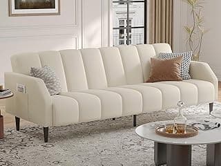 Fadware Faux Leather Couch, Convertible Futon Sofa Bed with Adjustable Backrest, Mid Century Leather Sofa Loveseat with Side Pockets& Metal Leg, Modern Leather Sleeper Sofa for Living Room Bedroom