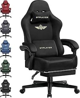 GTPLAYER Big and Tall Gaming Chair Fabric with Pocket Spring Cushion, High Back Ergonomic Computer Chair with Footrest for Adults Lumbar Support Swivel Game Chair for Office Gaming 350LBS, Black