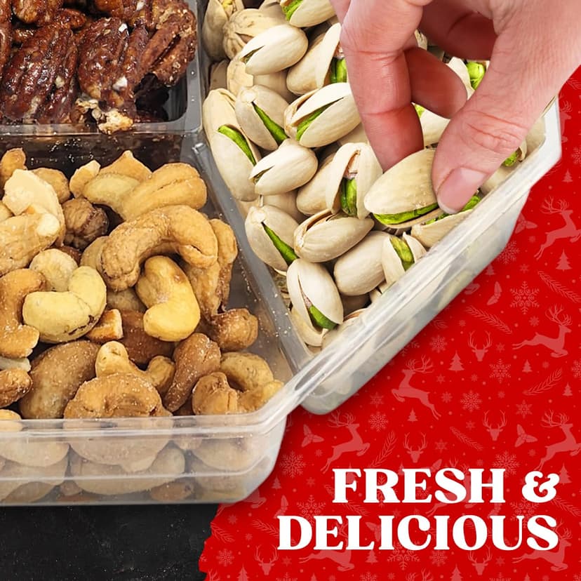 Christmas Nuts Gift Basket for Holiday Season, Premium Mixed Nut Assortment Gift Gourmet Snack Food Present Box, Christmas Gift Basket for Family (7 Sectional)