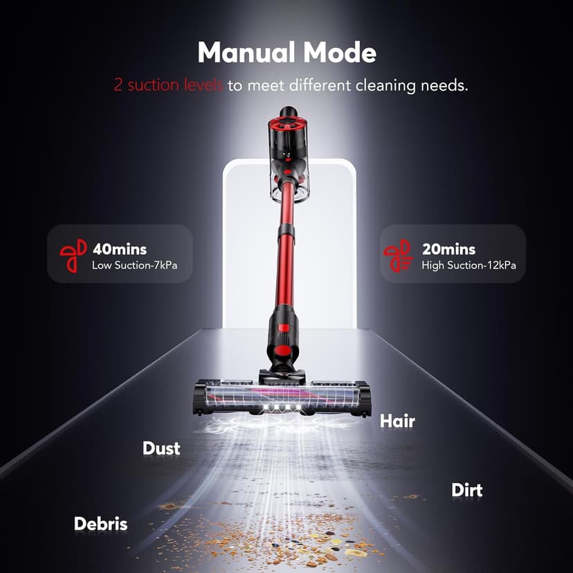 Comvtu Cordless Vacuum Cleaner for Home, 80,000PRM Powerful 4 in 1 Lightweight Stick Vacuum with 2 Adjustable Suctions, Max 40 Mins Runtime, 2600mAh Rechargeable Vacuum Cleaners (Red Hibiscus)