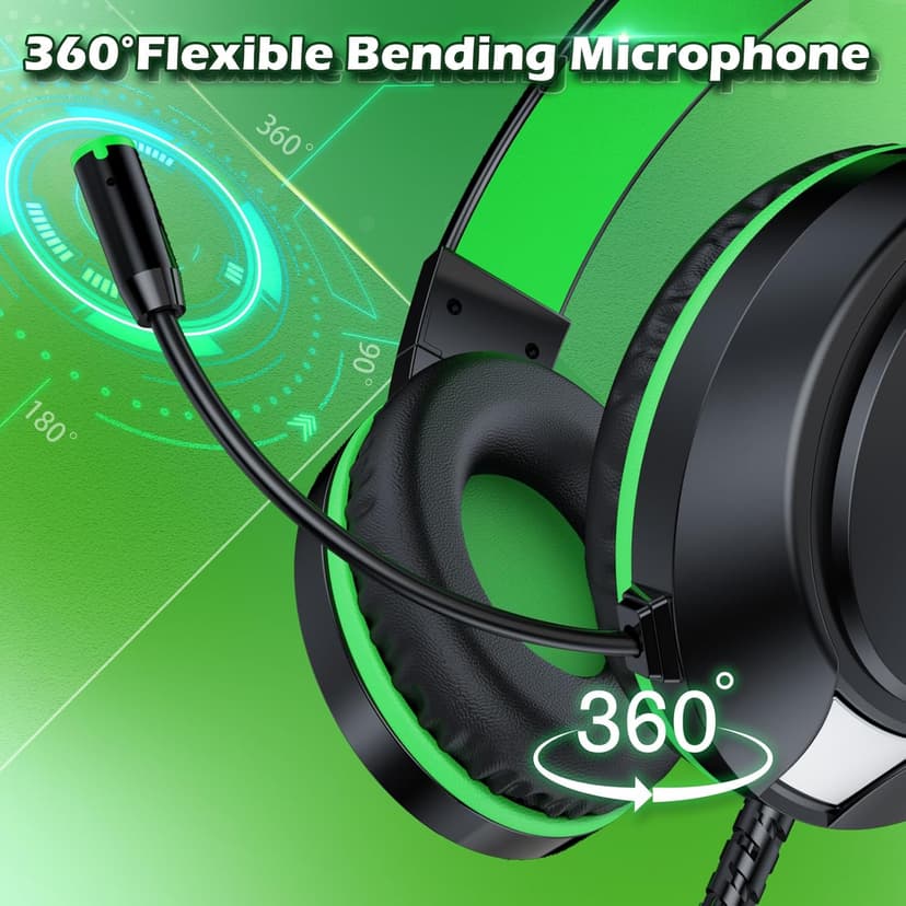 H-10 Gaming Headset for PS4, Xbox One, PC, PS5, Nintendo Switch, Stereo Wired Noise Cancelling Over Ear Headphones with Mic for Kids Adults, Bass Surround, Soft Memory Earmuffs, Green