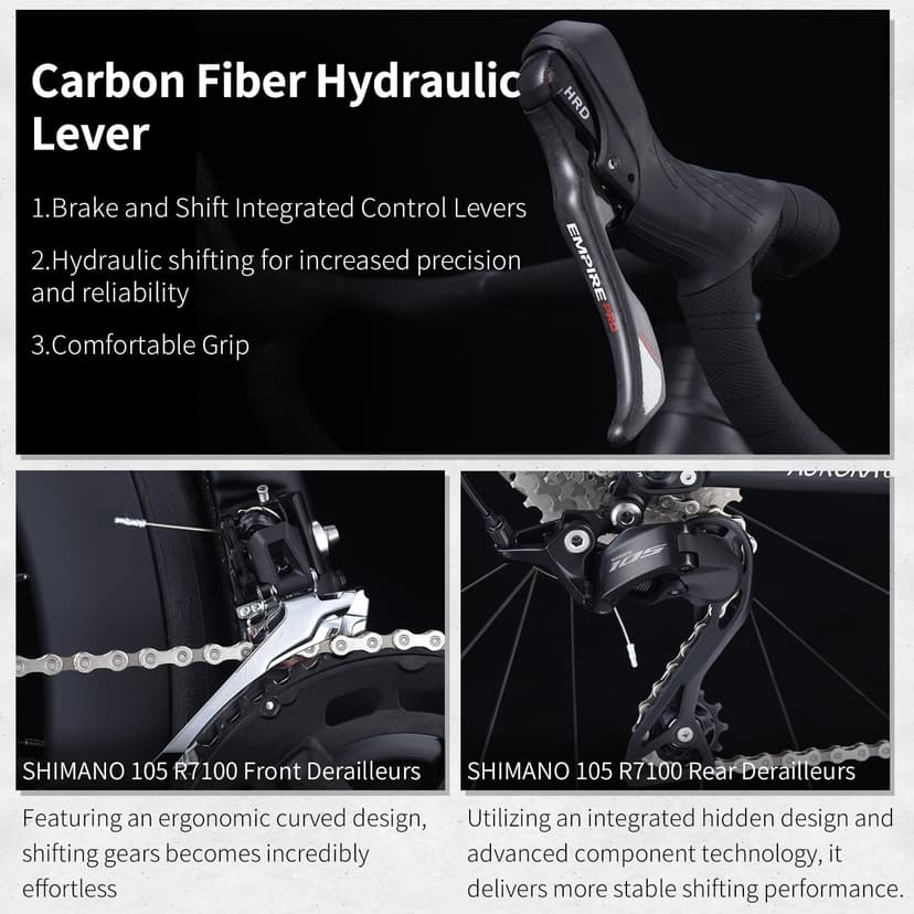 SAVADECK A7L Carbon Road Bike, T800 Carbon Fiber Frame 700C Racing Bicycle with Shimano 105 R7100 24 Speed Groupset and Hydraulic Disc Brake, Ultra-Light Carbon Bike for Man and Women