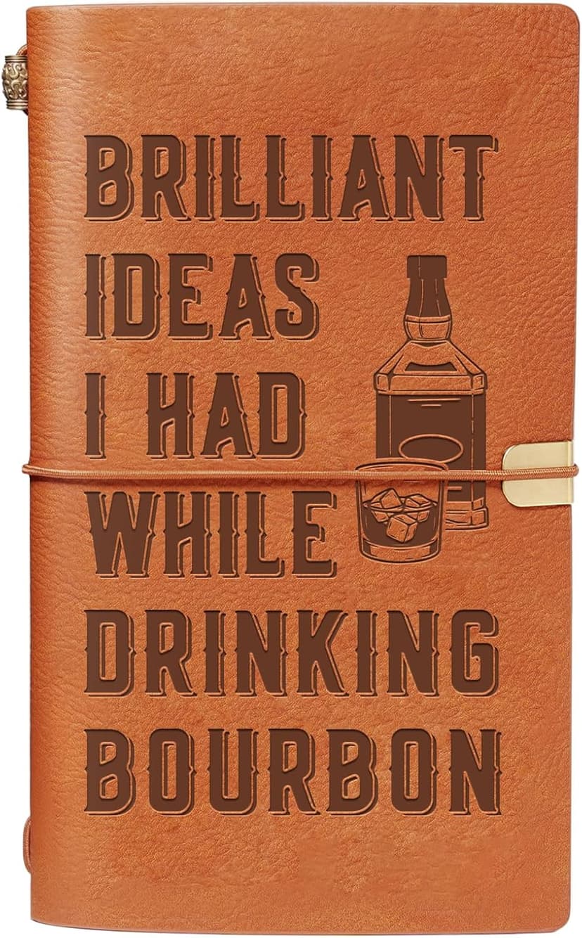 Gifts for Bourbon Lovers, Whiskey Lovers, Engraved Refillable Journal Sketchbook, Lined Planner, Travel Notebook Bourbon Gifts for Men, Leather Journal Notebook for Bourbon Lover B0GCZNYDV2