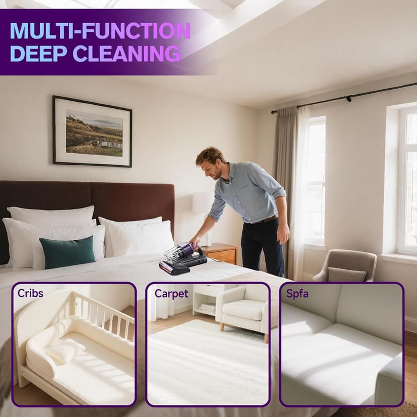 Mattress Vacuum Cleaner, 18Kpa Handheld Bed Vacuum Cleaner with 253.7nm UV-C Light, HEPA Filter & Ultrasoni, 150℉ Heat, Smart Dual Cup, and One-Click ash Removal for Bed, Sofa(Gray)