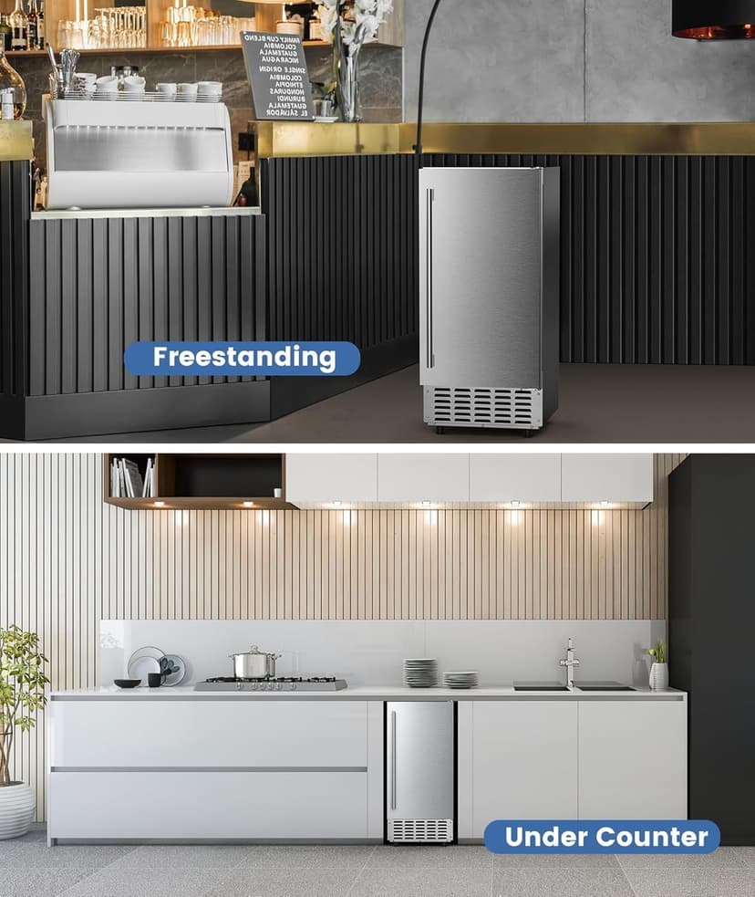 Electactic Nugget Ice Machine, Commercial Undercounter Ice Maker, 66Lbs/Day, Built-in Freestanding Stainless Steel, Self-Cleaning & 24H Timer for Business/Bar