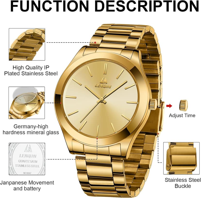 LN LENQIN Mens Watches Waterproof Stainless Steel Watch for Men Analog Quartz Fashion Business Designer Wristwatch