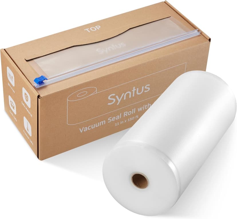 [2025 Upgraded] Syntus 11" x 150' Vacuum Sealer Bags for Food with Cutter, Vacuum Sealer Bags Roll Keeper BPA-free Heavy-duty Commercial Grade for Food Storage, Meal Prep and Sous Vide