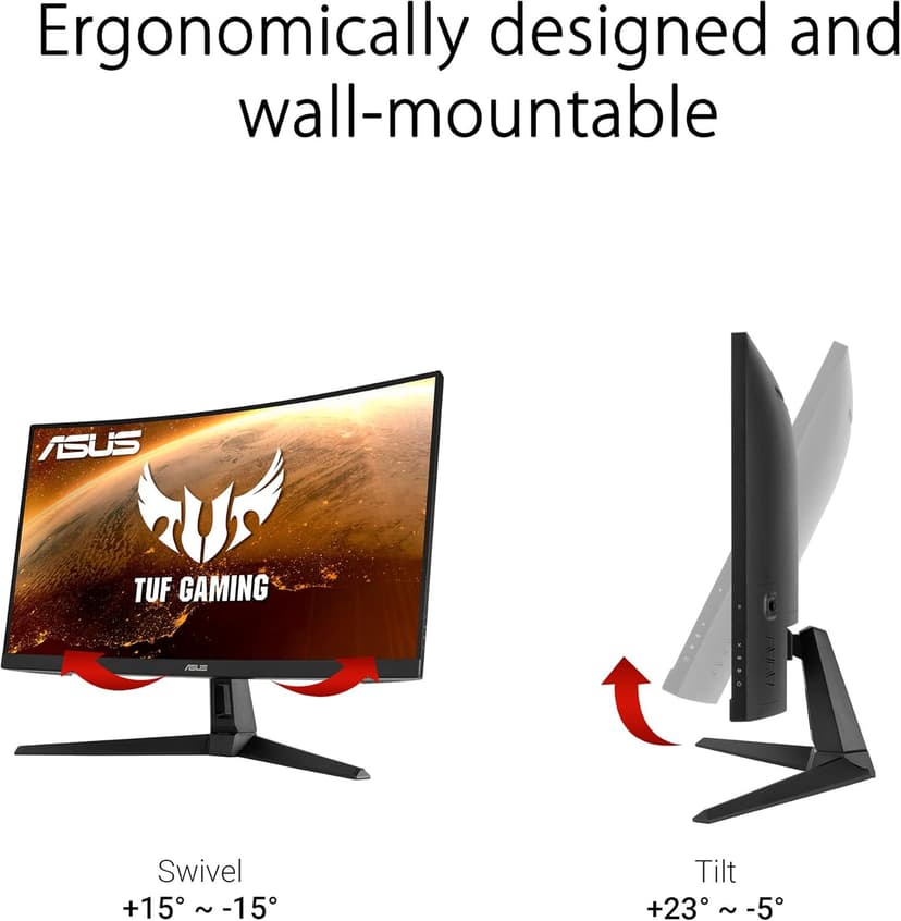 ASUS TUF Gaming VG27VH1B 27” Curved Monitor, 1080P Full HD, 165Hz (Supports 144Hz), Extreme Low Motion Blur, Adaptive-sync, FreeSync Premium, 1ms, Eye Care, HDMI D-Sub, Black