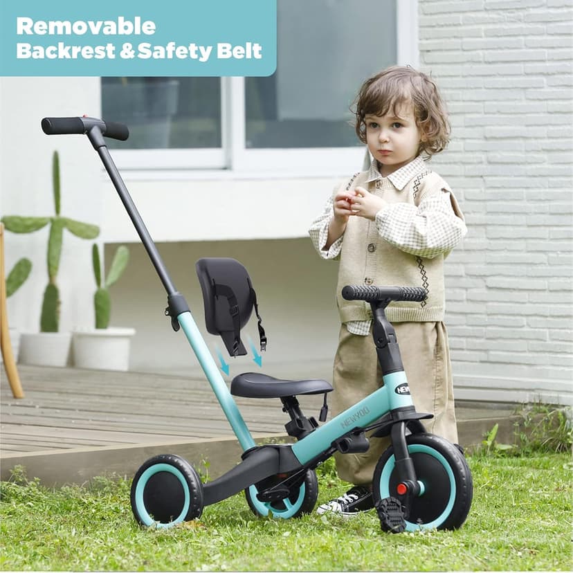 Toddler Trike with Push Handle Lets Parents Steer and Converts to Balance Bike, Fun Outdoor Toy for Boys and Girls, Blue newyoo TR007 5-in-1 Tricycle for Toddlers 1-3, Toddler Bike, Birthday Gift B0B9LCT9B7