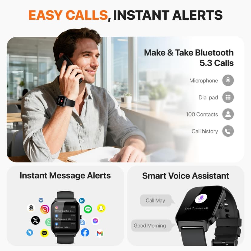 Smart Watch for Women Men,(Answer/Make Call) 1.83'' HD Fitness Activity Tracker Smartwatch for Android iPhone iOS Compatible,IP68 Waterproof Step Counter Watch with Sleep Monitor/120+ Sports Modes