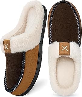 Homitem Mens Slippers Moccasins Memory Foam Fuzzy Slippers for Men Wool-Like Plush Fleece Lined House Shoes Indoor Outdoor Anti-Skid Rubber Sole Home Bedroom