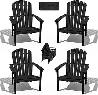 nevilywood Compact Stackable Adirondack Chairs Set of 4, 26.3" Wide HDPE Outdoor Patio Chairs - Durable, Space-Saving Design for Porch, Lawn or Garden, Black